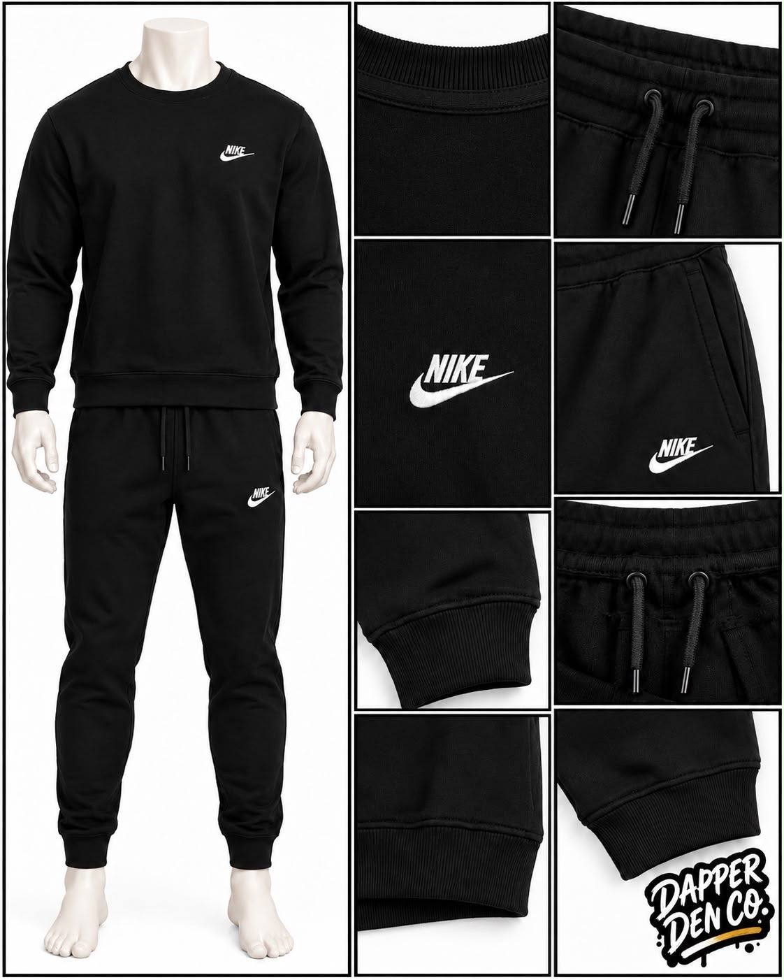 Nike Logo Men's 2pc Fleece Sweatshirt & Track Pants Set Pockets Black L