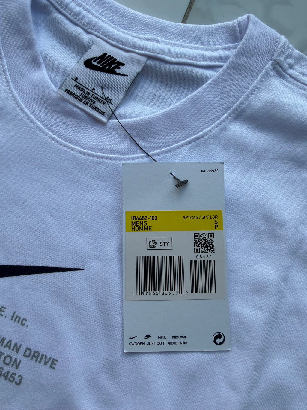 Nike Men’s White Logo Graphic Print Crew Neck Short Sleeve T-Shirt S IB4682
