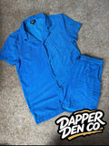 boohooMAN Men's 2pc Terry Shirt & Shorts Set Pockets Drawstring Blue M
