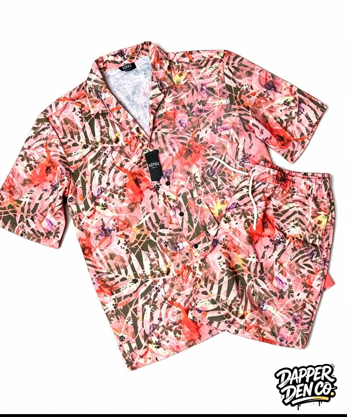 boohooMAN Men's M Regular Fit Floral Hawaiian Button-Up Shirt & Shorts