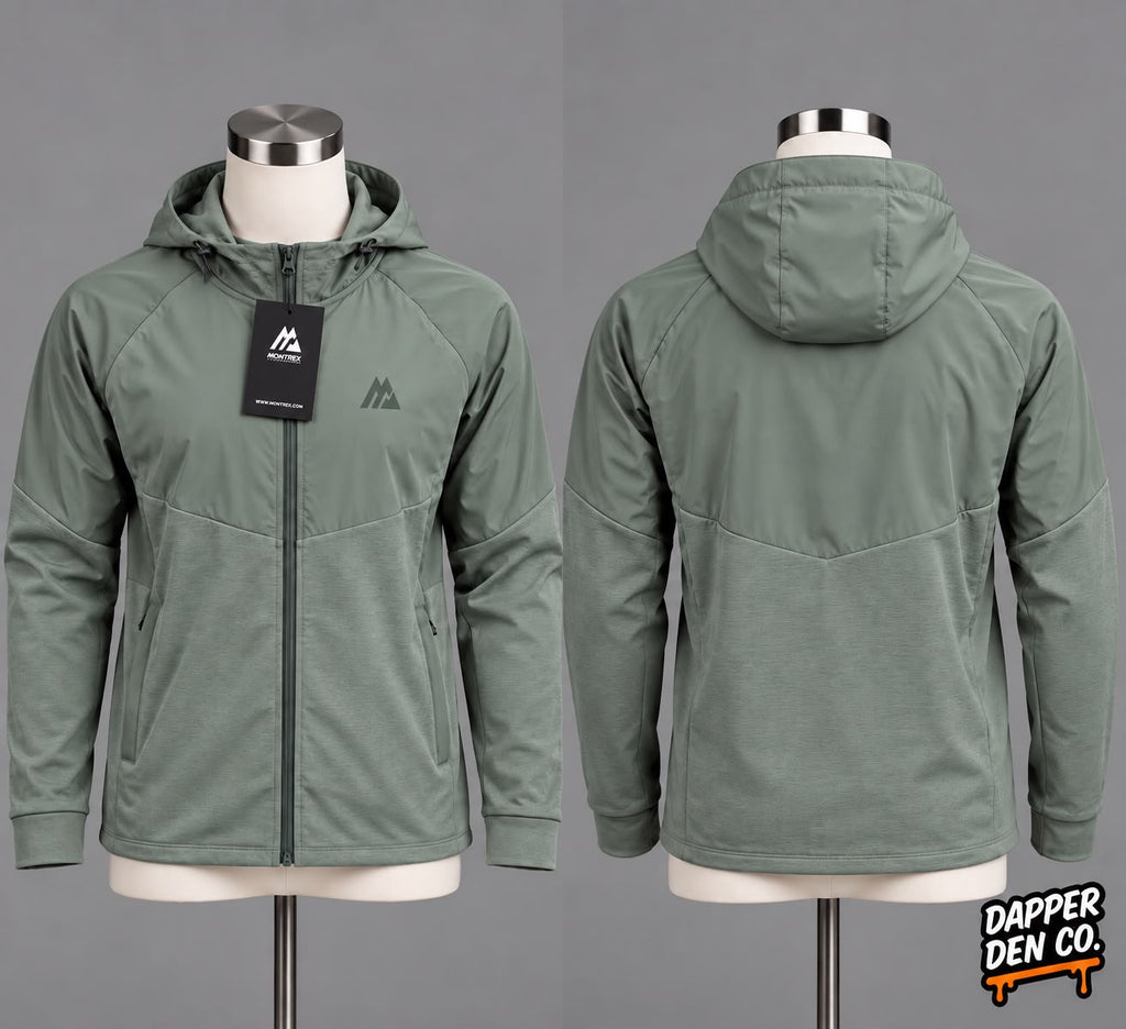 Montirex Men's Green Full Zip Fleece Hooded Hoodie w/ Logo Pockets Size S FITS MEDIUM