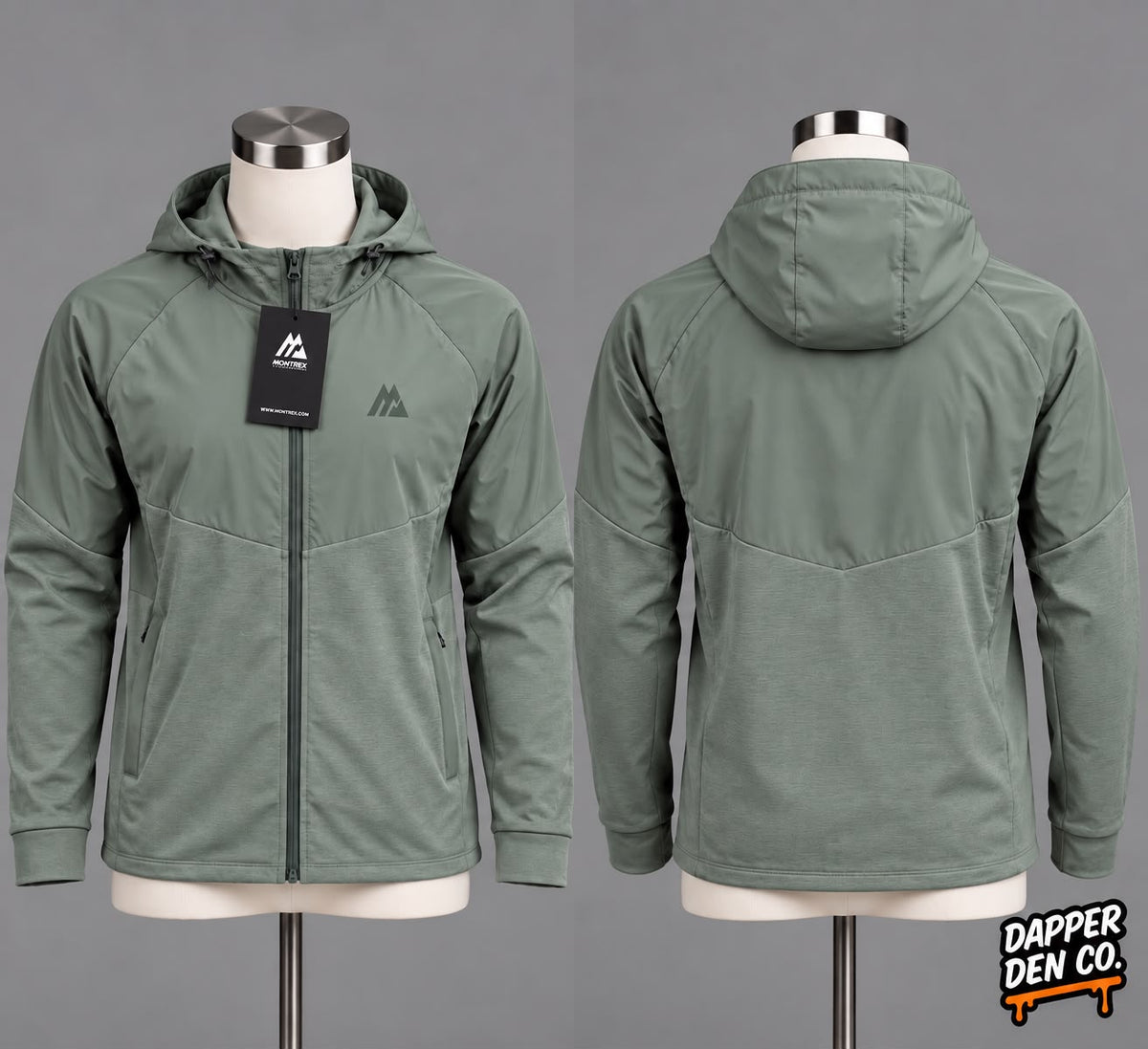 Montirex Men's Green Full Zip Fleece Hooded Hoodie w/ Logo Pockets Size S FITS MEDIUM