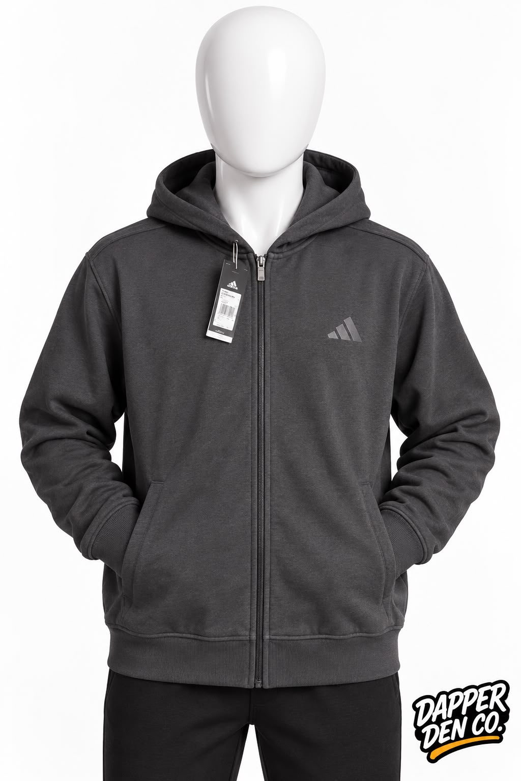 adidas Men's Black Full Zip Fleece Hooded Hoodie w/ Logo Pockets Size M IX1249
