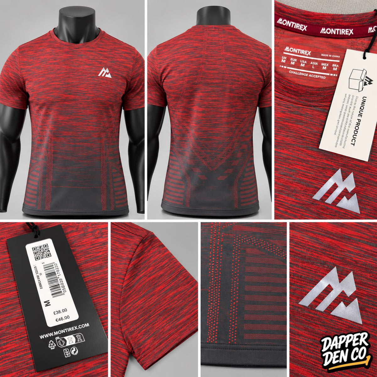 Montirex Men's Red Heathered Polyester Logo Crew Neck T-Shirt Size M