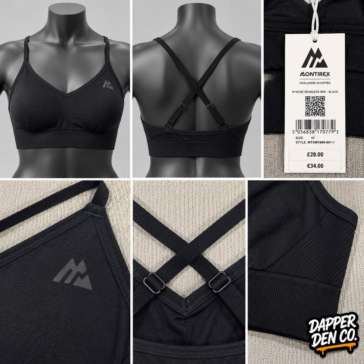 Montirex Challenge Accepted Women’s Seamless Sports Bra Medium Support Black XS