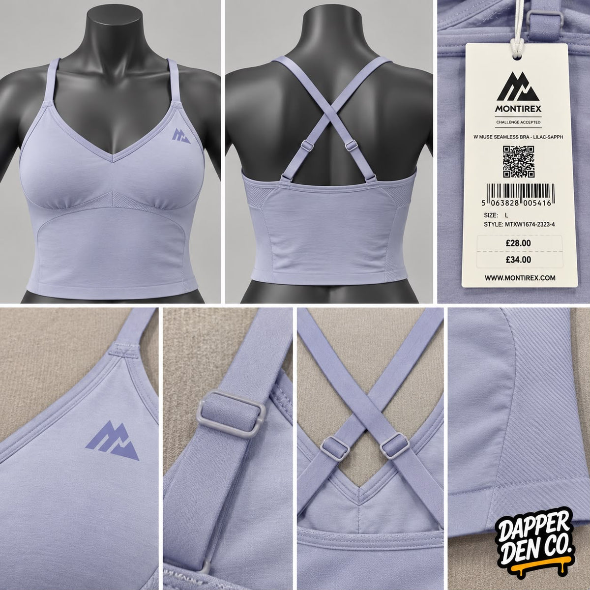 Montirex Women’s Crossback Sports Bra Purple Logo Stretch Adjustable Strap L