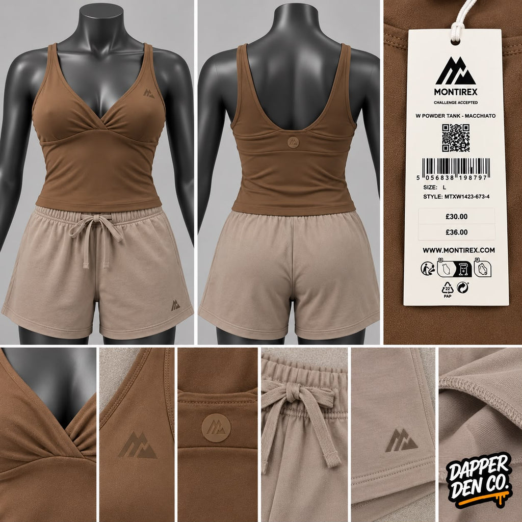 Montirex Womens Brown/Beige 2pc V-Neck Tank Top & Shorts Set L