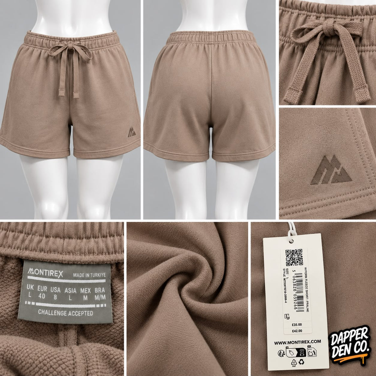Montirex Women’s Beige Fleece Sweat Shorts L Regular Drawstring Waist Pockets